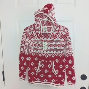 Hippie Rose NWT red & white knit Hooded Sweater size XS